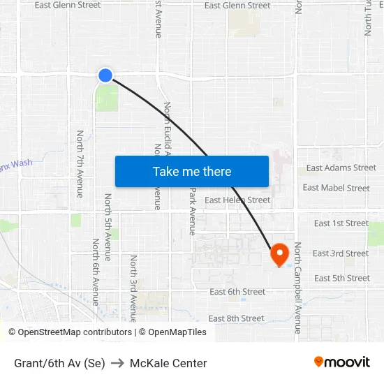 Grant/6th Av (Se) to McKale Center map
