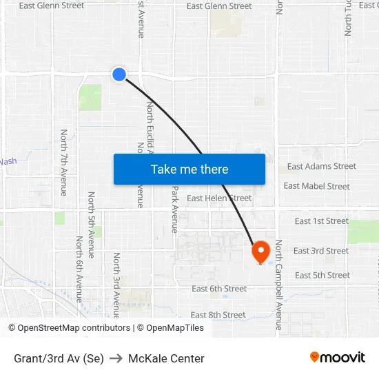 Grant/3rd Av (Se) to McKale Center map