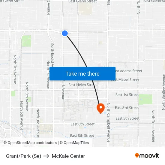 Grant/Park (Se) to McKale Center map