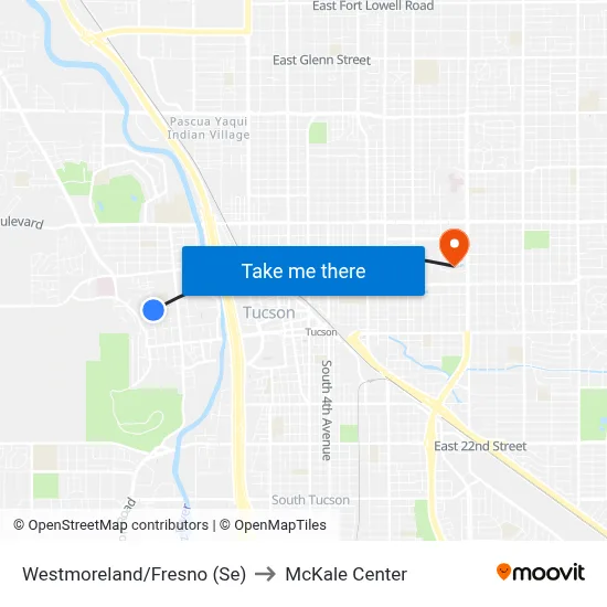 Westmoreland/Fresno (Se) to McKale Center map