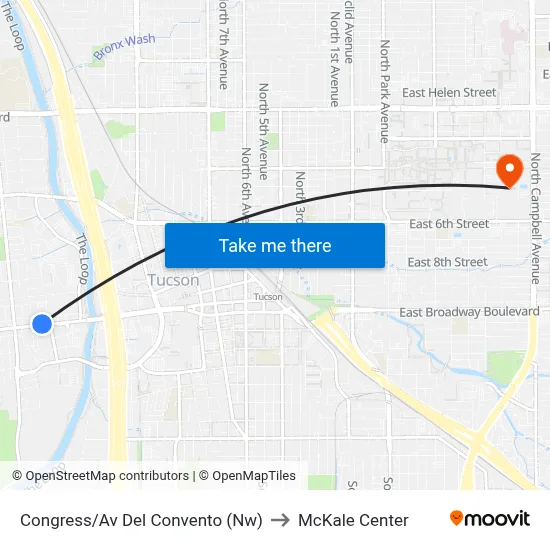 Congress/Av Del Convento (Nw) to McKale Center map