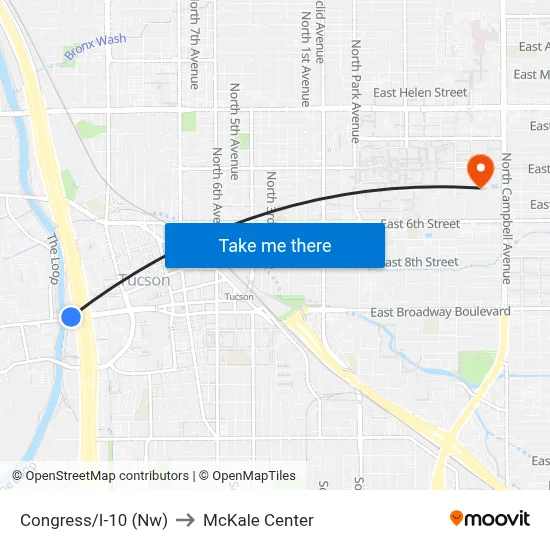 Congress/I-10 (Nw) to McKale Center map
