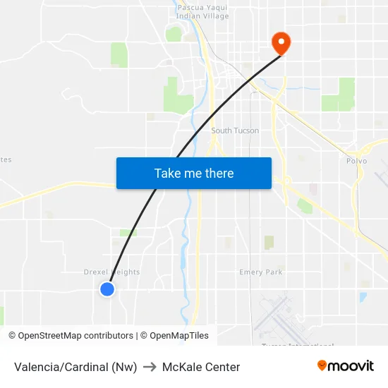 Valencia/Cardinal (Nw) to McKale Center map