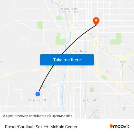 Drexel/Cardinal (Se) to McKale Center map