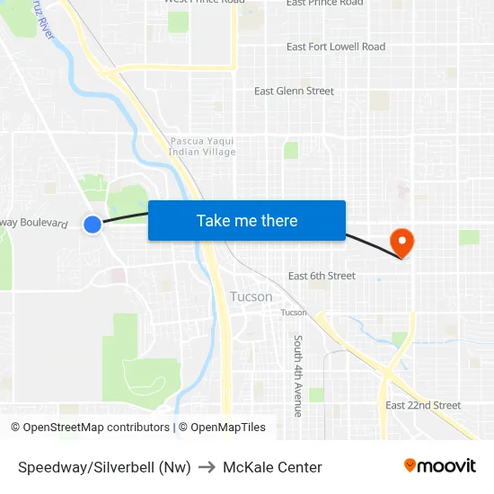 Speedway/Silverbell (Nw) to McKale Center map