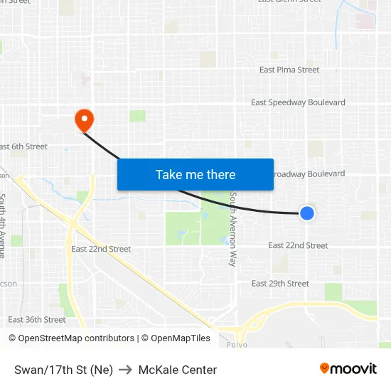 Swan/17th St (Ne) to McKale Center map