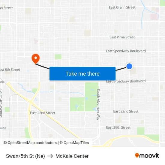 Swan/5th St (Ne) to McKale Center map