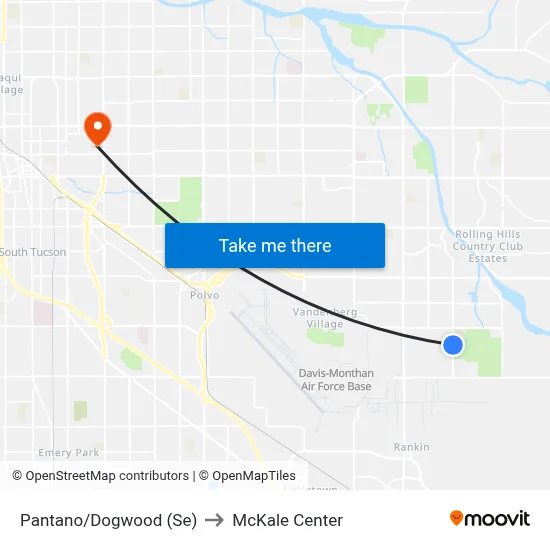 Pantano/Dogwood (Se) to McKale Center map