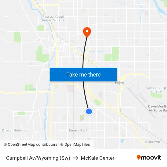 Campbell Av/Wyoming (Sw) to McKale Center map