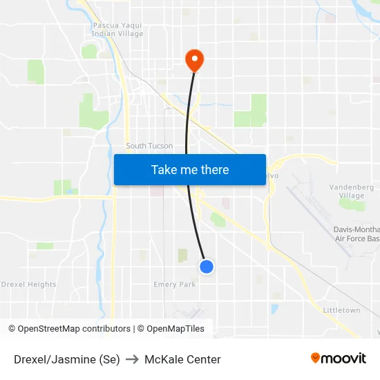 Drexel/Jasmine (Se) to McKale Center map
