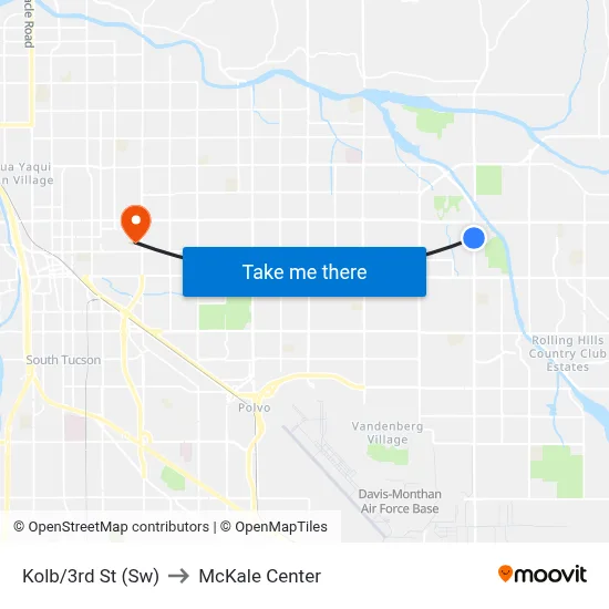 Kolb/3rd St (Sw) to McKale Center map