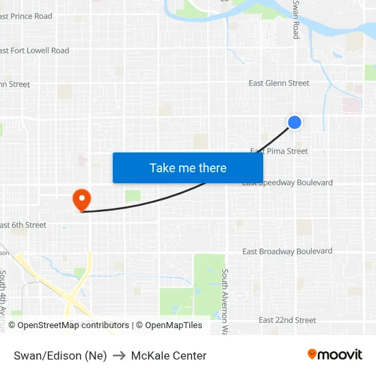 Swan/Edison (Ne) to McKale Center map