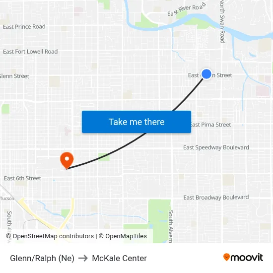 Glenn/Ralph (Ne) to McKale Center map