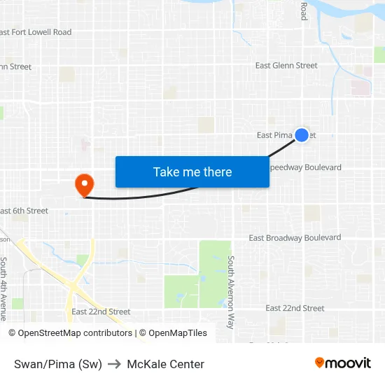 Swan/Pima (Sw) to McKale Center map