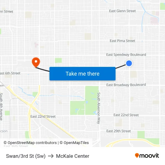 Swan/3rd St (Sw) to McKale Center map