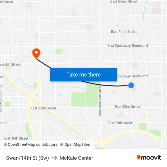 Swan/14th St (Sw) to McKale Center map