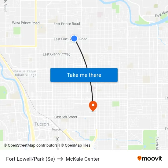 Fort Lowell/Park (Se) to McKale Center map