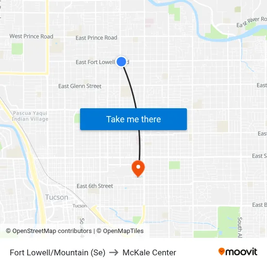 Fort Lowell/Mountain (Se) to McKale Center map