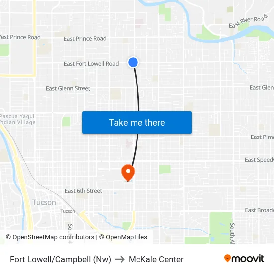 Fort Lowell/Campbell (Nw) to McKale Center map