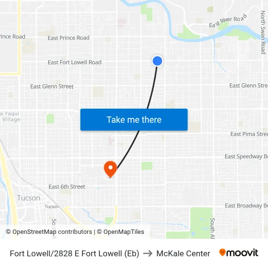 Fort Lowell/2828 E Fort Lowell (Eb) to McKale Center map