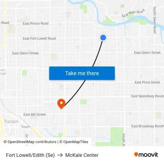 Fort Lowell/Edith (Se) to McKale Center map