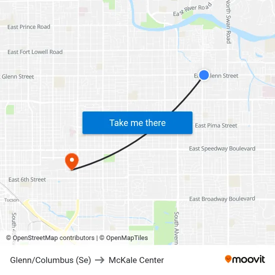 Glenn/Columbus (Se) to McKale Center map