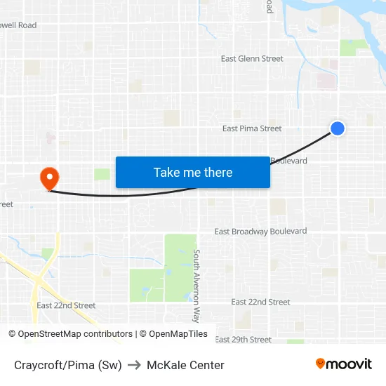 Craycroft/Pima (Sw) to McKale Center map