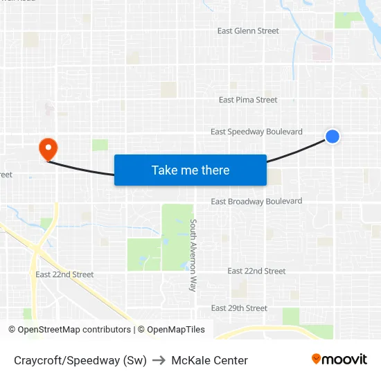 Craycroft/Speedway (Sw) to McKale Center map