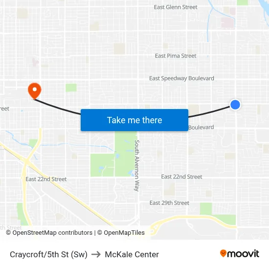 Craycroft/5th St (Sw) to McKale Center map
