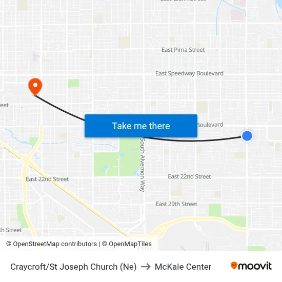Craycroft/St Joseph Church (Ne) to McKale Center map