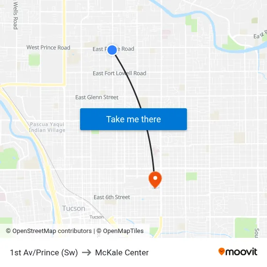 1st Av/Prince (Sw) to McKale Center map