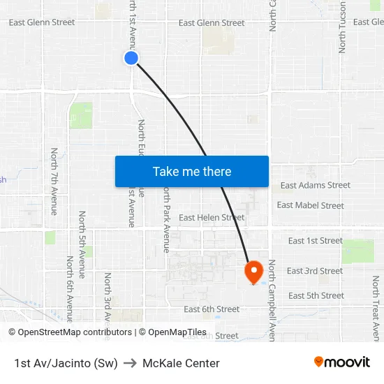 1st Av/Jacinto (Sw) to McKale Center map