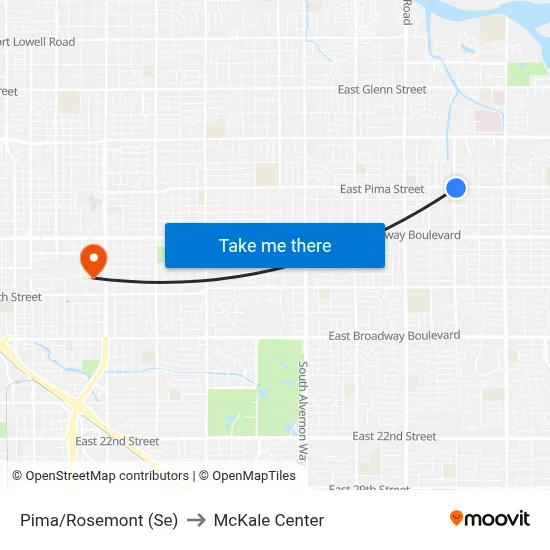 Pima/Rosemont (Se) to McKale Center map