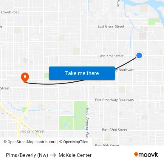 Pima/Beverly (Nw) to McKale Center map