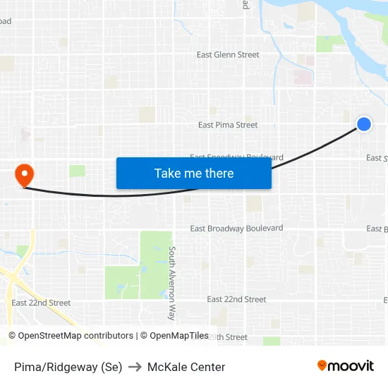 Pima/Ridgeway (Se) to McKale Center map