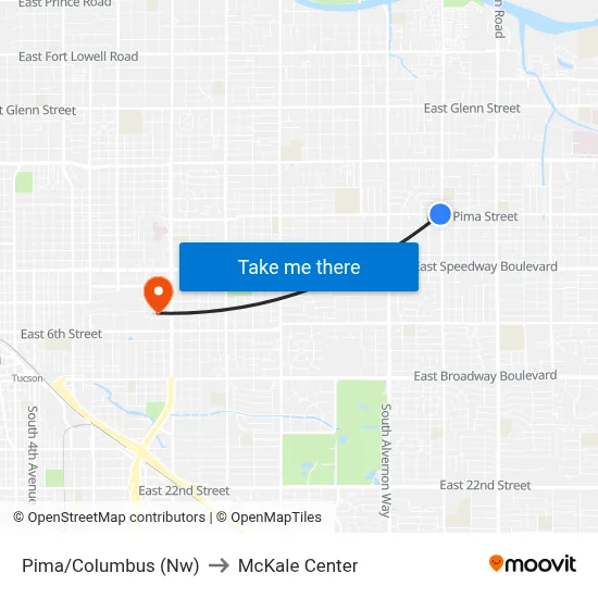 Pima/Columbus (Nw) to McKale Center map