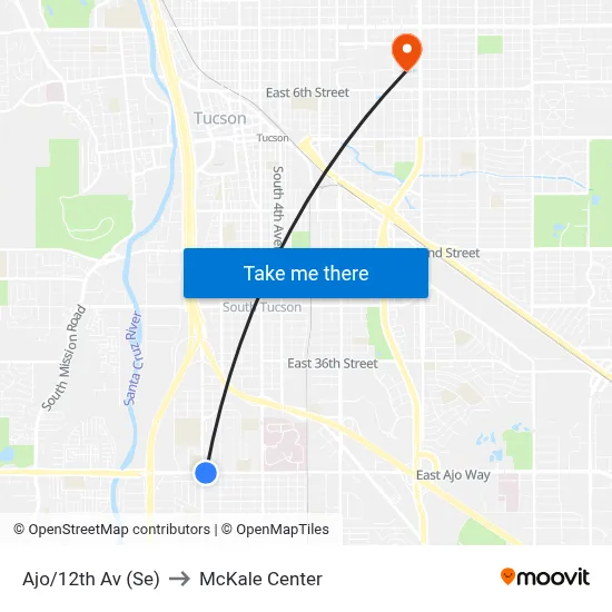 Ajo/12th Av (Se) to McKale Center map