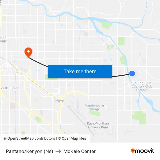 Pantano/Kenyon (Ne) to McKale Center map