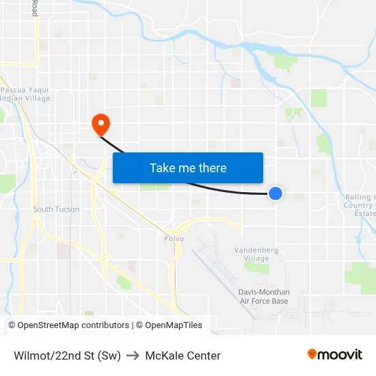 Wilmot/22nd St (Sw) to McKale Center map