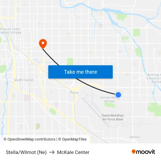 Stella/Wilmot (Ne) to McKale Center map