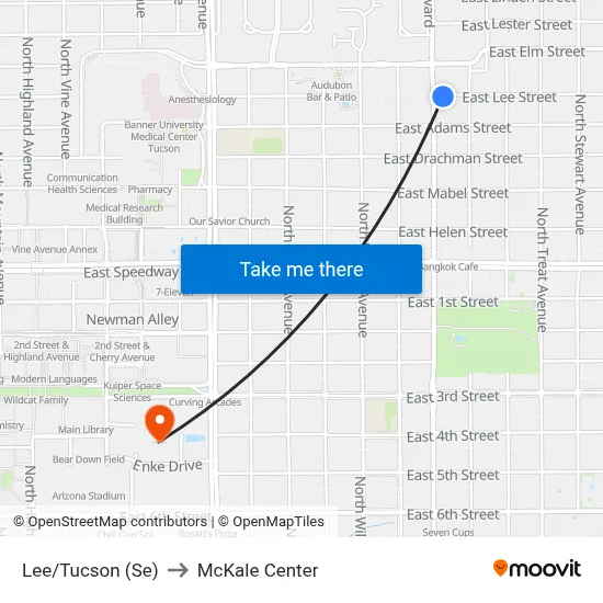 Lee/Tucson (Se) to McKale Center map