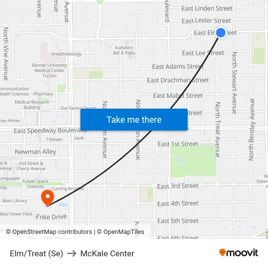 Elm/Treat (Se) to McKale Center map