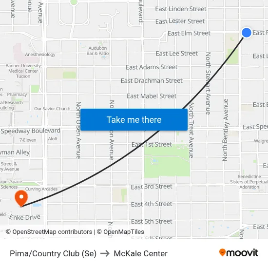 Pima/Country Club (Se) to McKale Center map