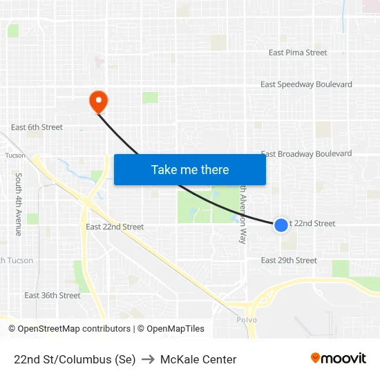 22nd St/Columbus (Se) to McKale Center map