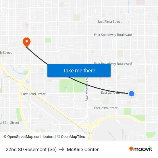 22nd St/Rosemont (Se) to McKale Center map