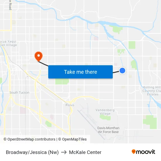 Broadway/Jessica (Nw) to McKale Center map
