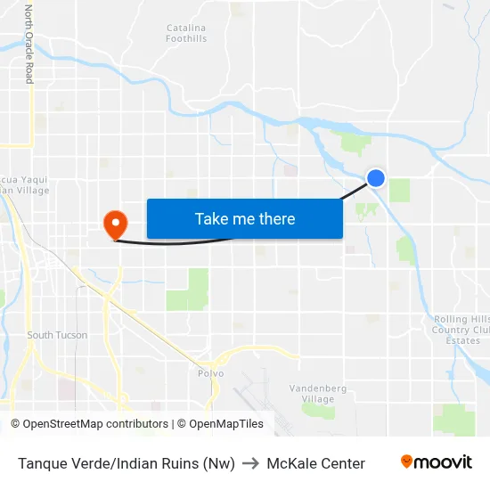 Tanque Verde/Indian Ruins (Nw) to McKale Center map