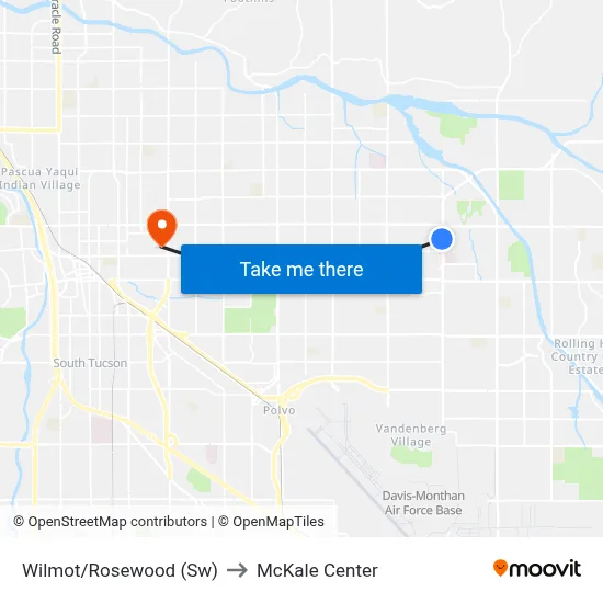Wilmot/Rosewood (Sw) to McKale Center map