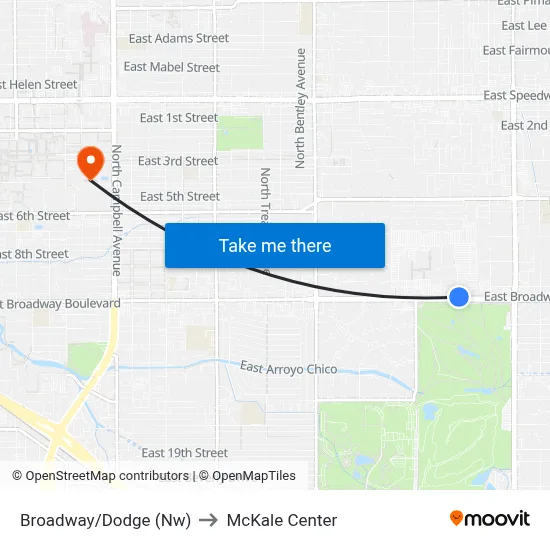 Broadway/Dodge (Nw) to McKale Center map