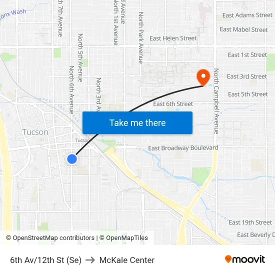 6th Av/12th St (Se) to McKale Center map